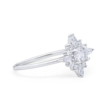 Cluster Wedding Ring Marquise Simulated Cubic Zirconia 925 Sterling Silver